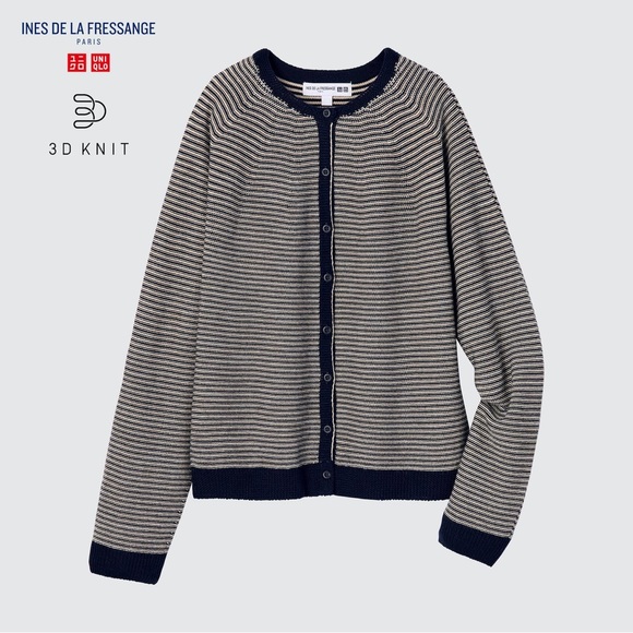 ❤️ SOLD ❤️ INES DE LA FRESSANGE UNIQLO STRIPED CARDIGAN Large NWOT Navy French - Picture 2 of 8